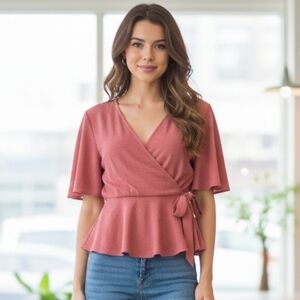 Monteau Dusty Rose Flutter Sleeve Wrap Top Size XL